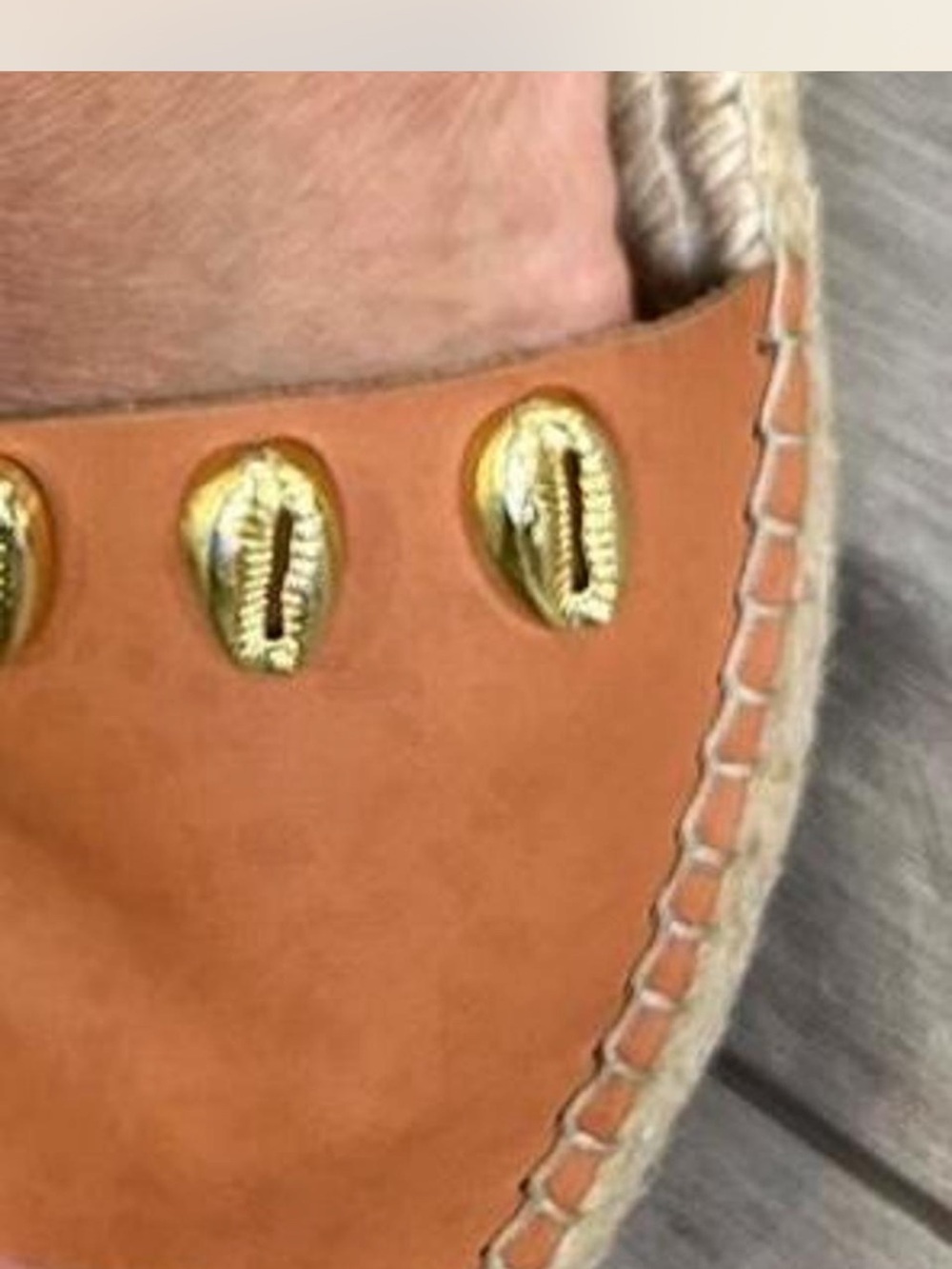 Free People Tan Espadrille Slip-On with Gold Shell Studs
